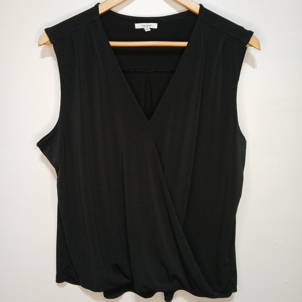 Maurices Size XL Black Knit Wrap Front Blouse Lined Front